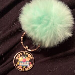 Fluffy Mint Green Pom Pom bingo Keychain